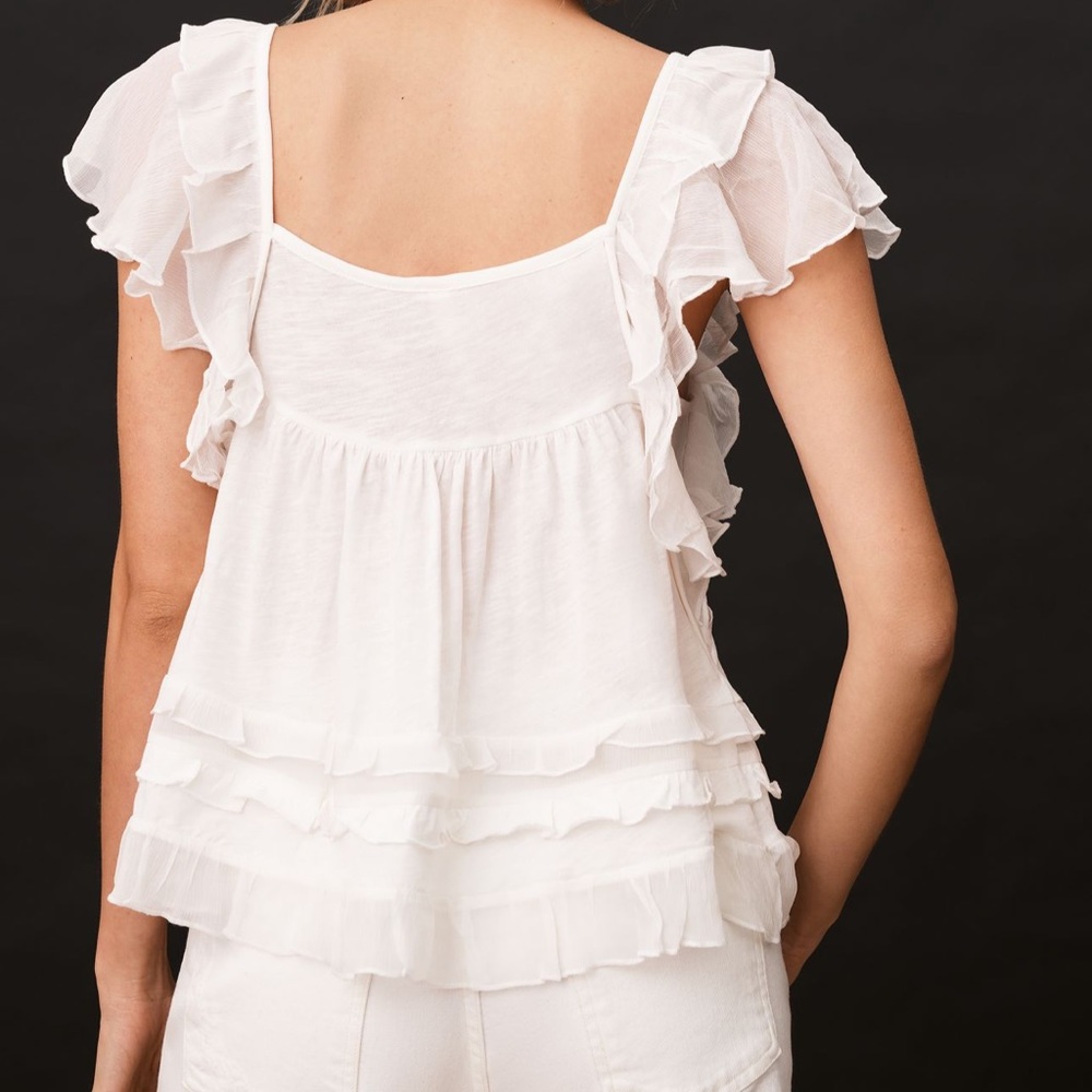 Final Sale 👀 No More Low Offers By Anthropologie Ruffled Flutter-Sleeve Top Size - Picture 3 of 15